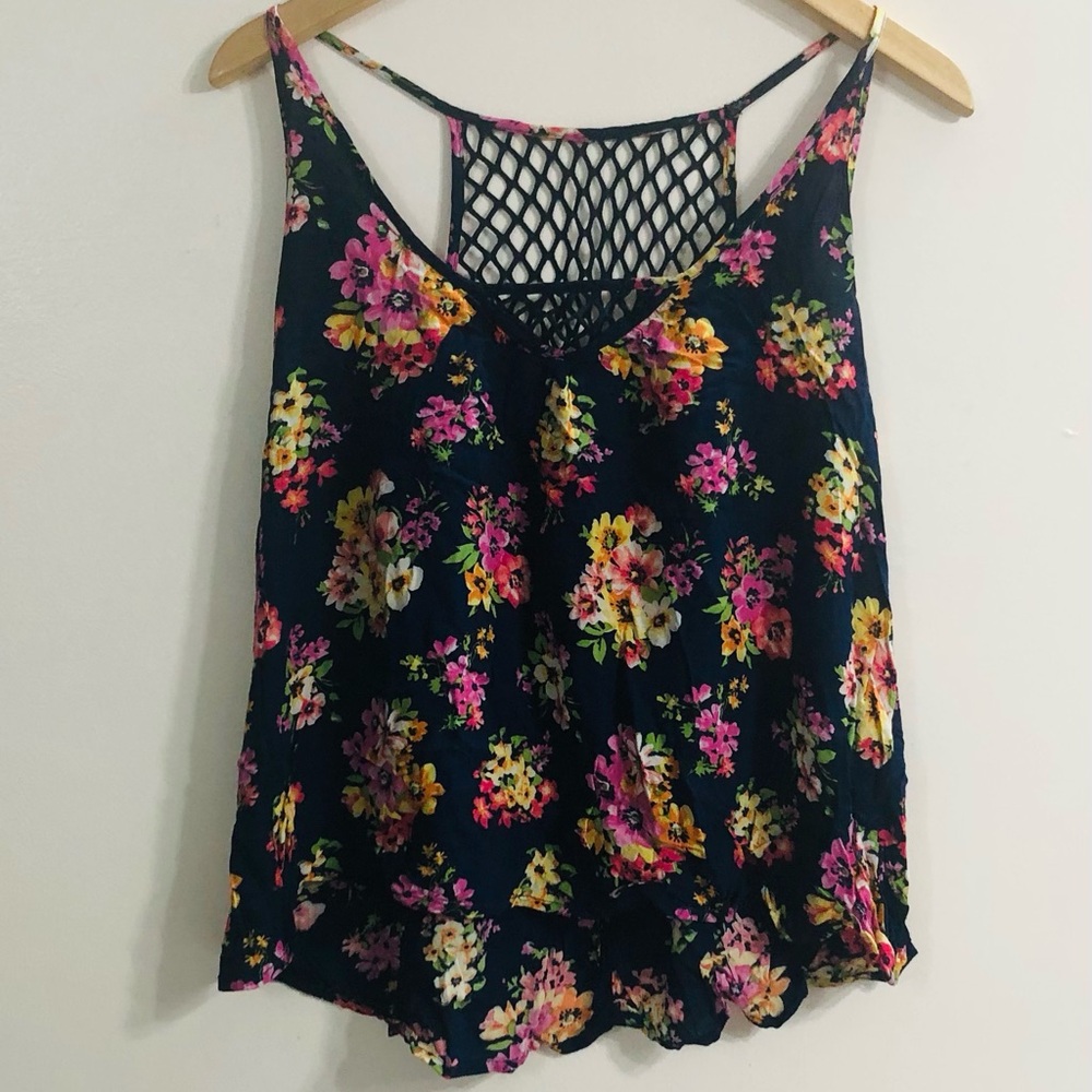 Floral Sleeveless Top with Black Mesh Detail.S/P